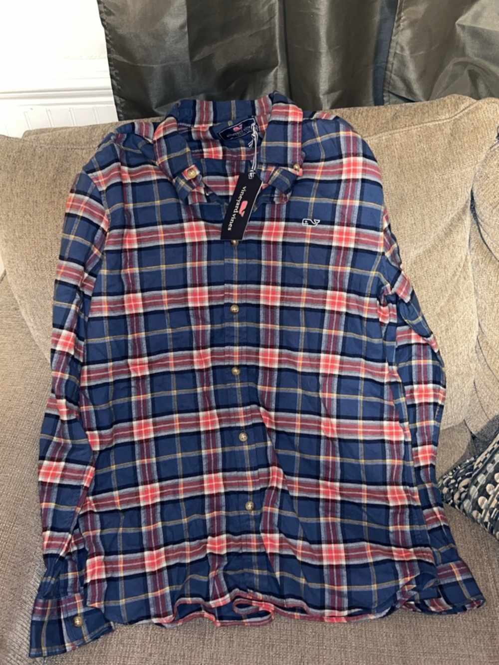 Vineyard Vines Blue, light pink and White Plaid Button-Down Shirt